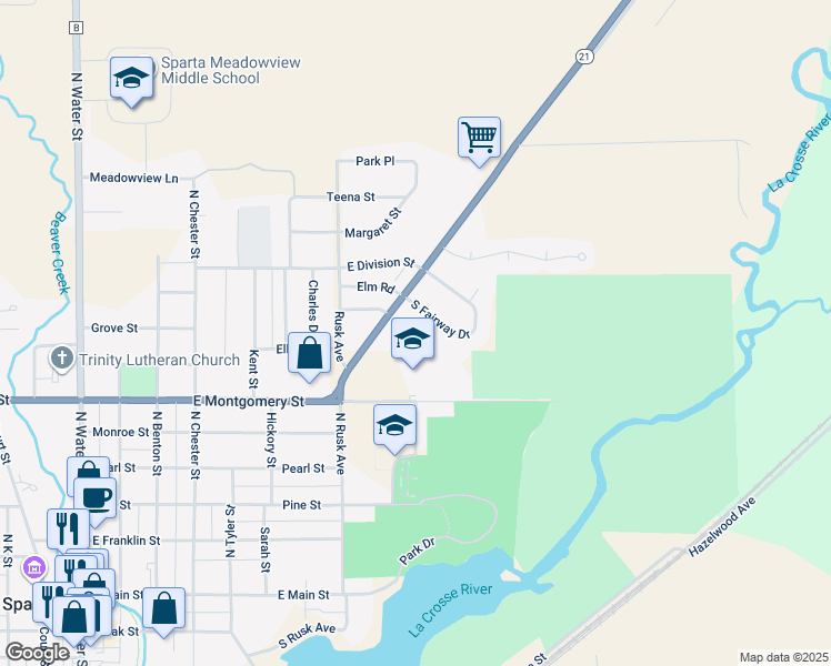 map of restaurants, bars, coffee shops, grocery stores, and more near 712 Birdie Ct in Sparta