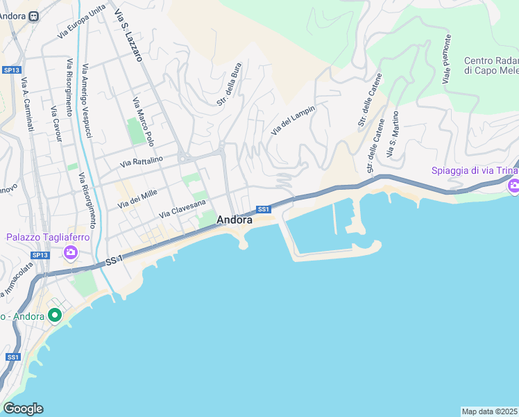 map of restaurants, bars, coffee shops, grocery stores, and more near Passeggiata Quaglia in Marina di Andora