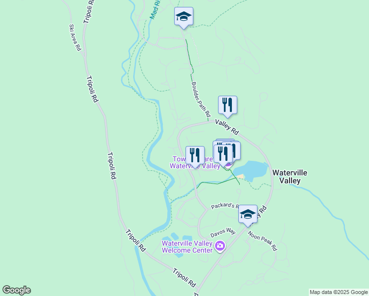 map of restaurants, bars, coffee shops, grocery stores, and more near 23 Black Bear Way in Waterville Valley