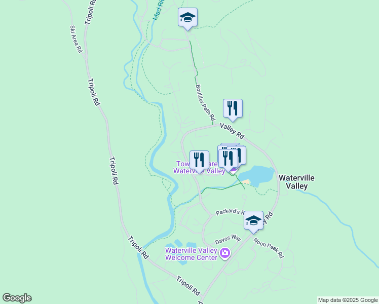 map of restaurants, bars, coffee shops, grocery stores, and more near 23 Black Bear Way in Waterville Valley