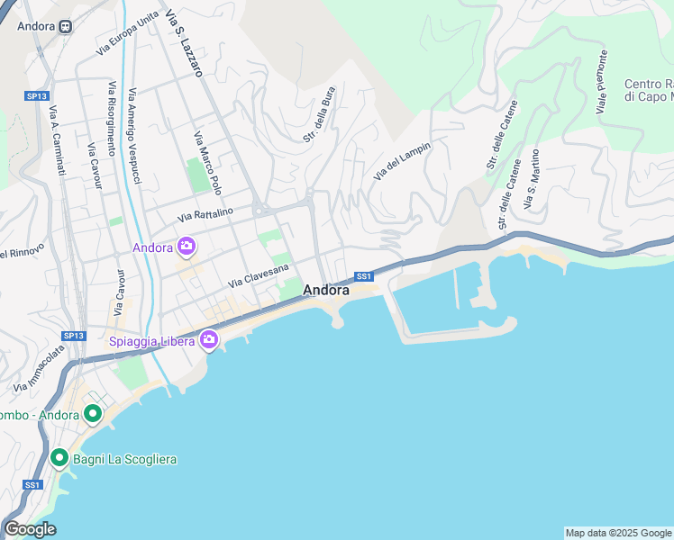 map of restaurants, bars, coffee shops, grocery stores, and more near Passeggiata Quaglia in Marina di Andora