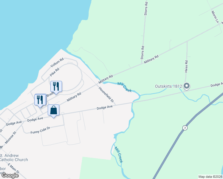 map of restaurants, bars, coffee shops, grocery stores, and more near 100 Hounsfield Street in Sackets Harbor