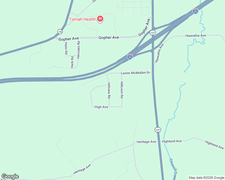 map of restaurants, bars, coffee shops, grocery stores, and more near 15483 Hillcrest Road in Tomah