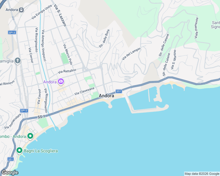 map of restaurants, bars, coffee shops, grocery stores, and more near Passeggiata Quaglia in Marina di Andora