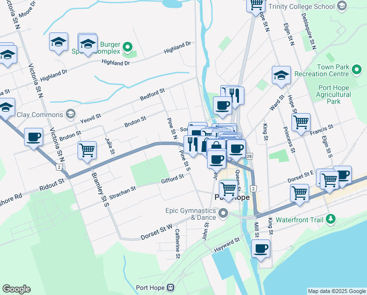 map of restaurants, bars, coffee shops, grocery stores, and more near in Port Hope