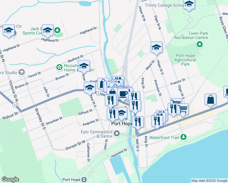map of restaurants, bars, coffee shops, grocery stores, and more near in Port Hope