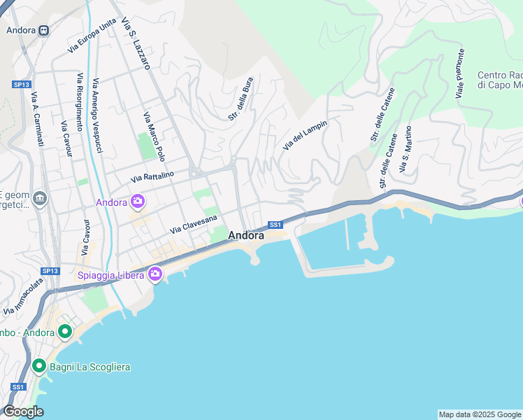 map of restaurants, bars, coffee shops, grocery stores, and more near 20 Via Clavesana in Marina di Andora