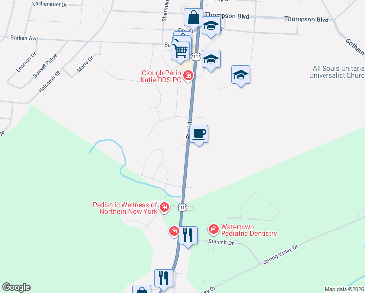 map of restaurants, bars, coffee shops, grocery stores, and more near 1502 Washington St in Watertown