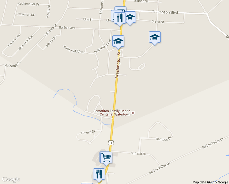 map of restaurants, bars, coffee shops, grocery stores, and more near 382 Algonquin Avenue in Watertown