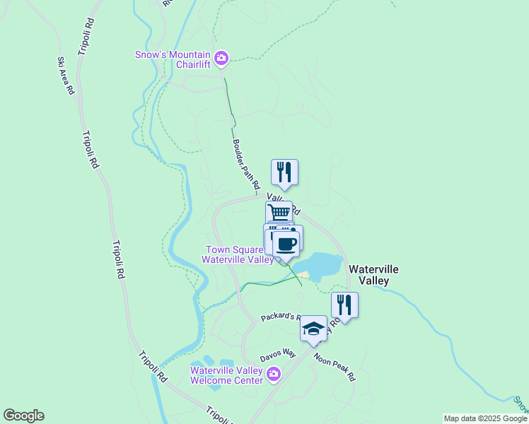 map of restaurants, bars, coffee shops, grocery stores, and more near 25 Valley Road in Waterville Valley