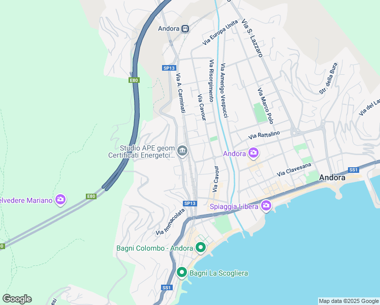map of restaurants, bars, coffee shops, grocery stores, and more near 110 Via A. Carminati in Marina di Andora