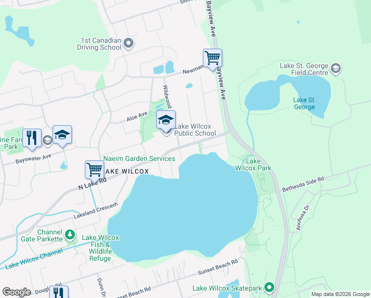 map of restaurants, bars, coffee shops, grocery stores, and more near 571 North Lake Road in Richmond Hill