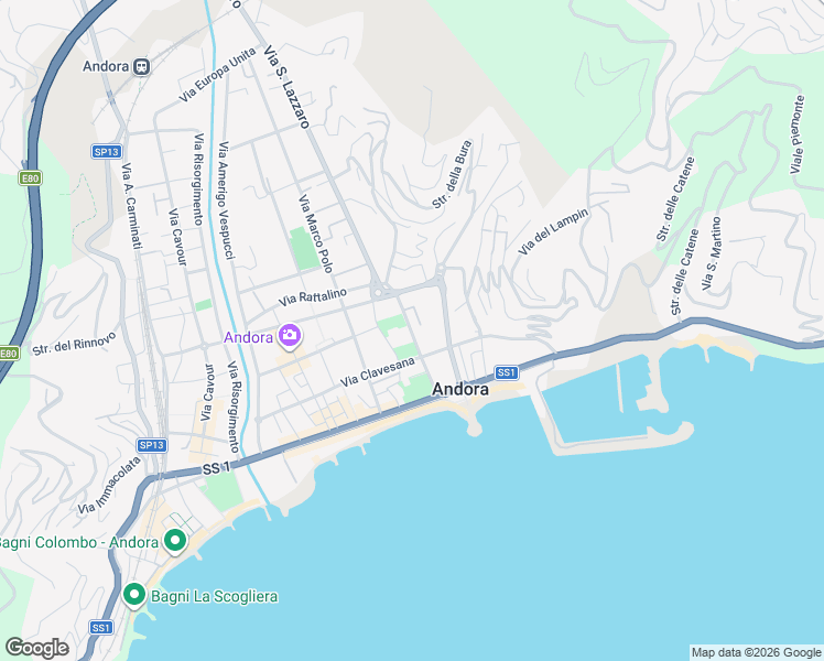 map of restaurants, bars, coffee shops, grocery stores, and more near 10C Via San Damiano in Marina di Andora