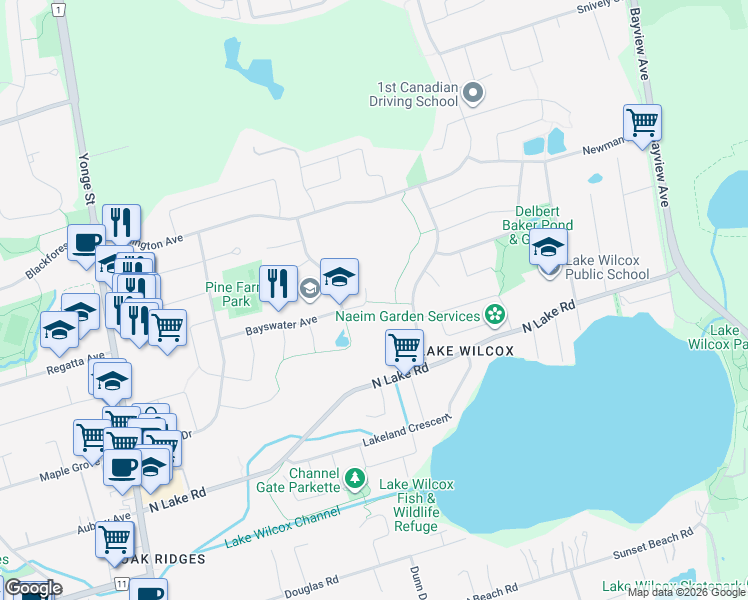 map of restaurants, bars, coffee shops, grocery stores, and more near 69 Bayswater Avenue in Richmond Hill