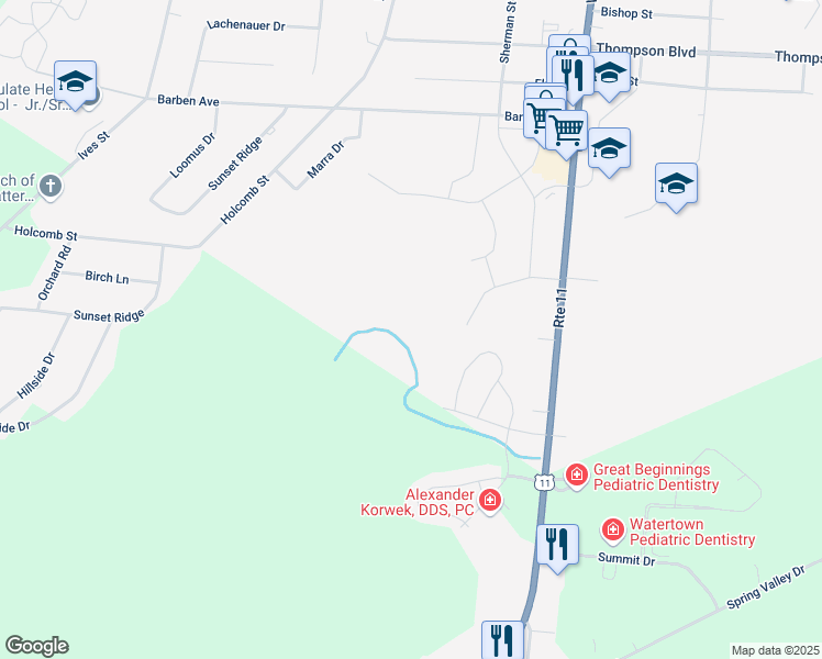 map of restaurants, bars, coffee shops, grocery stores, and more near 324 Iroquois Avenue West in Watertown