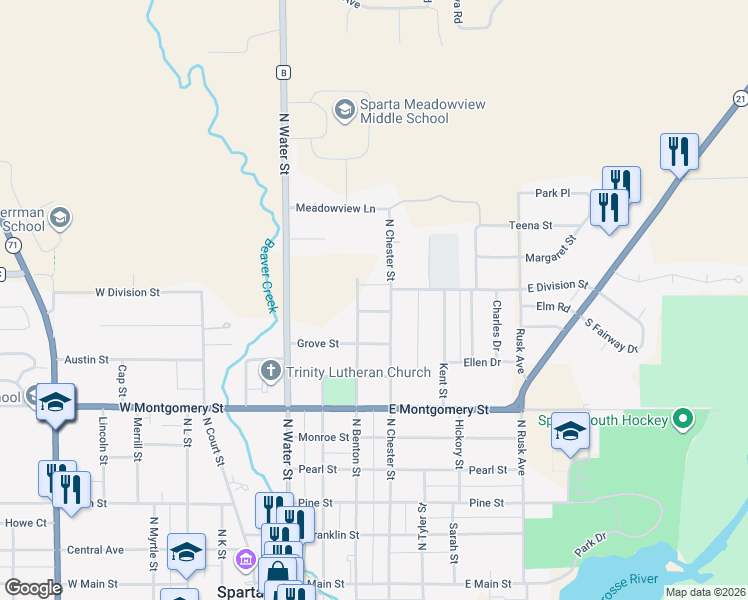map of restaurants, bars, coffee shops, grocery stores, and more near 310 Condit Street in Sparta