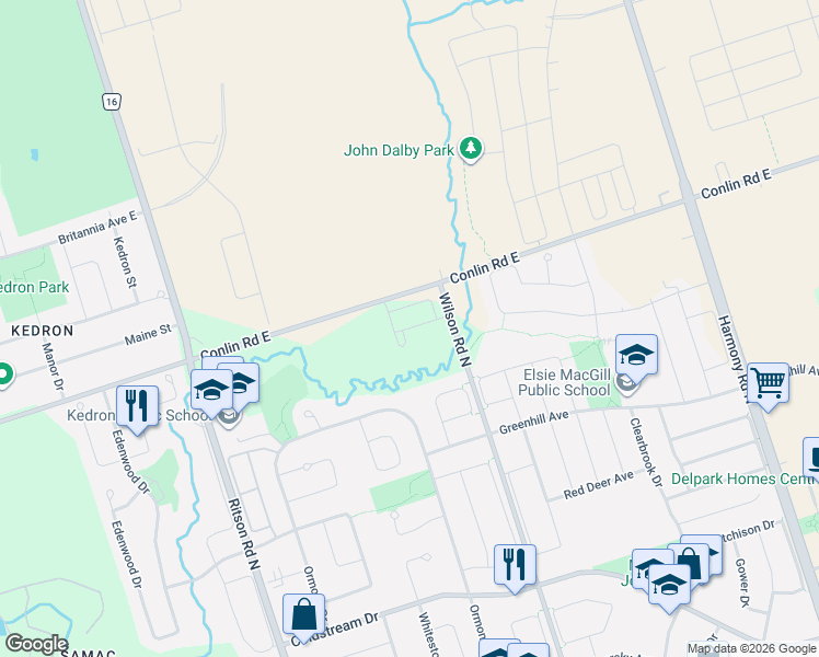 map of restaurants, bars, coffee shops, grocery stores, and more near 779 Heathrow Path in Oshawa