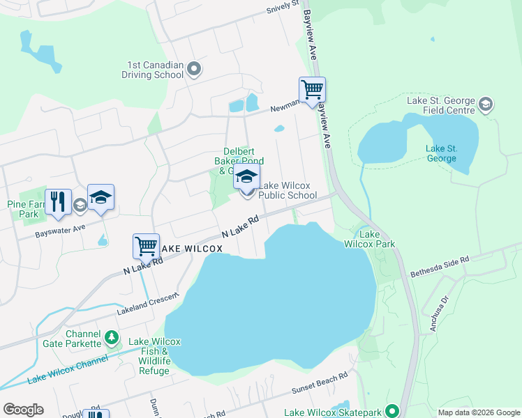 map of restaurants, bars, coffee shops, grocery stores, and more near 52 Wildwood Avenue in Richmond Hill