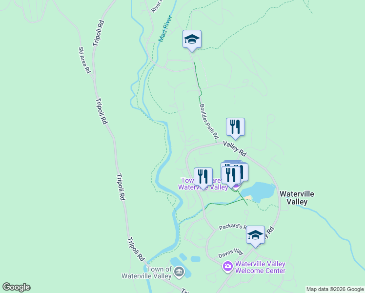 map of restaurants, bars, coffee shops, grocery stores, and more near 30 Osceola Road in Waterville Valley