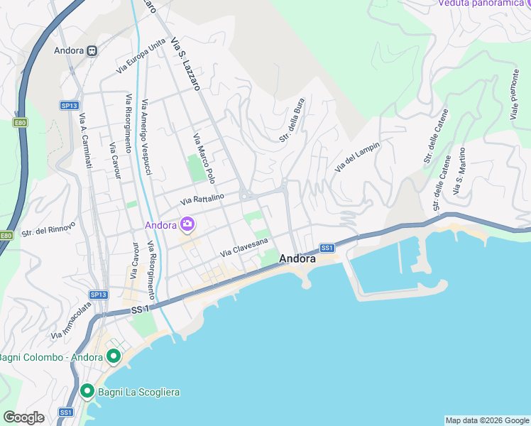 map of restaurants, bars, coffee shops, grocery stores, and more near 10C Via San Damiano in Marina di Andora