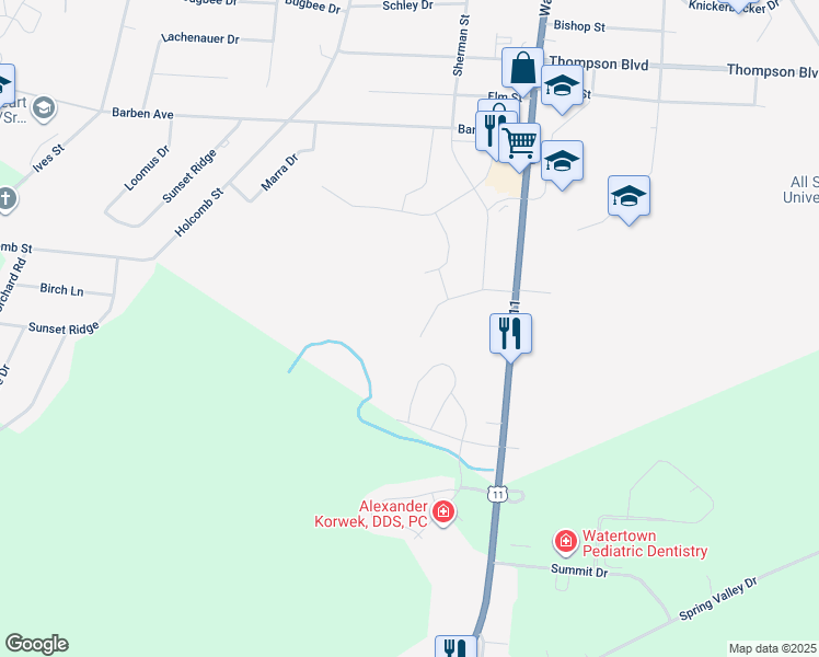 map of restaurants, bars, coffee shops, grocery stores, and more near 324 Iroquois Avenue West in Watertown