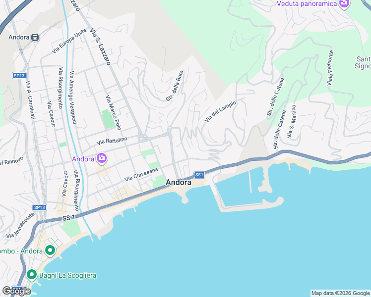 map of restaurants, bars, coffee shops, grocery stores, and more near 20 Via Clavesana in Marina di Andora