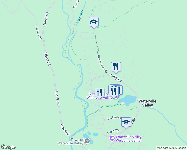 map of restaurants, bars, coffee shops, grocery stores, and more near 30 Osceola Road in Waterville Valley