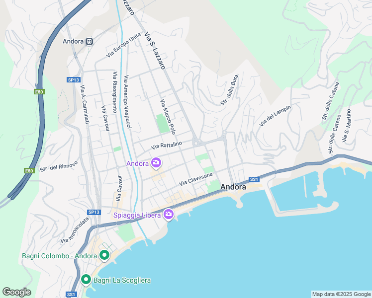 map of restaurants, bars, coffee shops, grocery stores, and more near 4 Via dei Mille in Marina di Andora