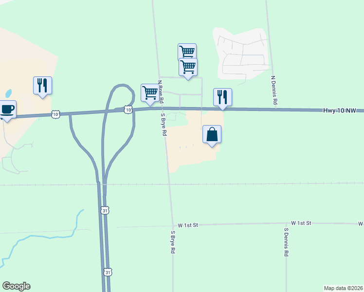map of restaurants, bars, coffee shops, grocery stores, and more near 3865 U.S. 10 in Ludington
