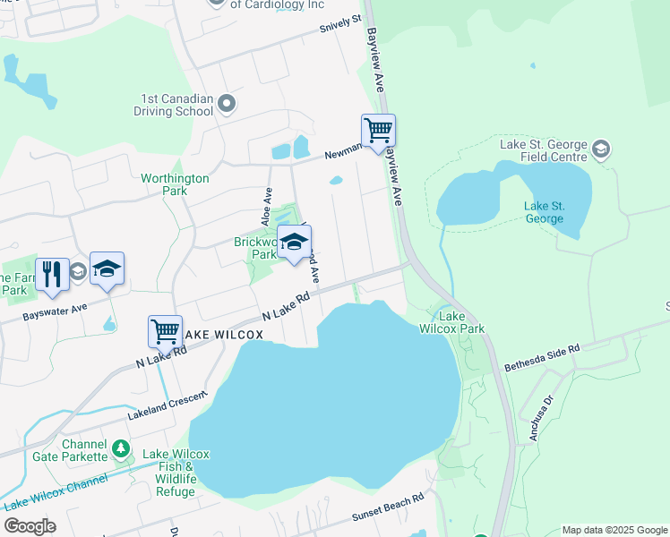 map of restaurants, bars, coffee shops, grocery stores, and more near 30 Fergus Avenue in Richmond Hill