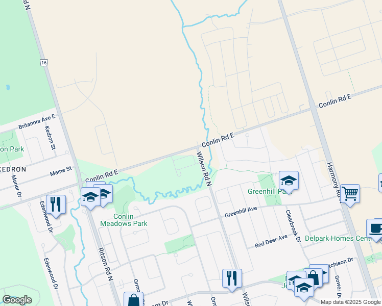 map of restaurants, bars, coffee shops, grocery stores, and more near in Oshawa