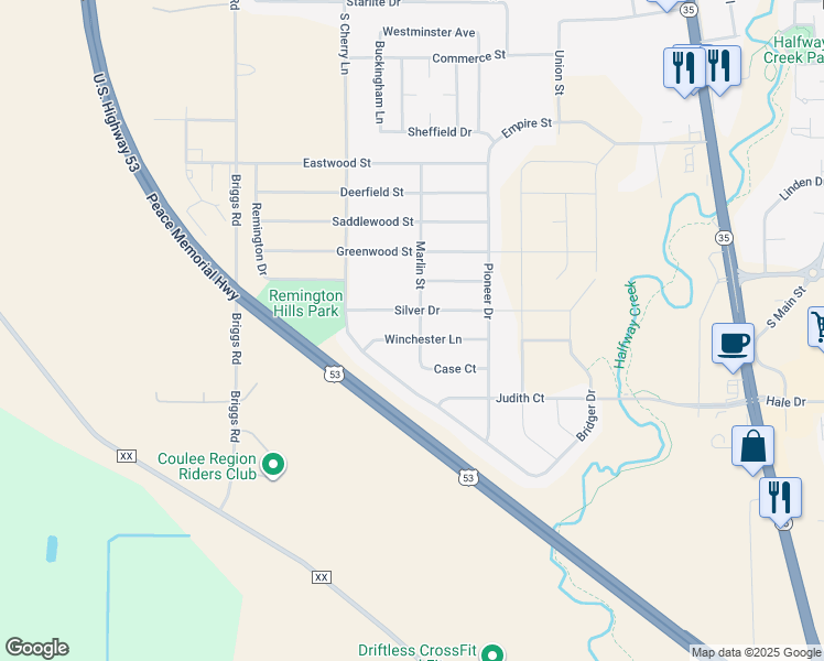 map of restaurants, bars, coffee shops, grocery stores, and more near 1200 Marlin Street in Holmen