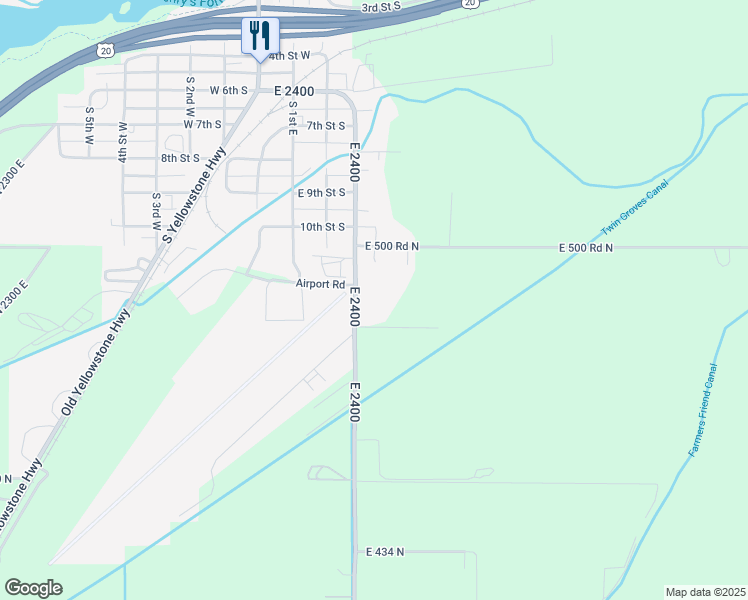 map of restaurants, bars, coffee shops, grocery stores, and more near 482-490 Teton Highway in St. Anthony