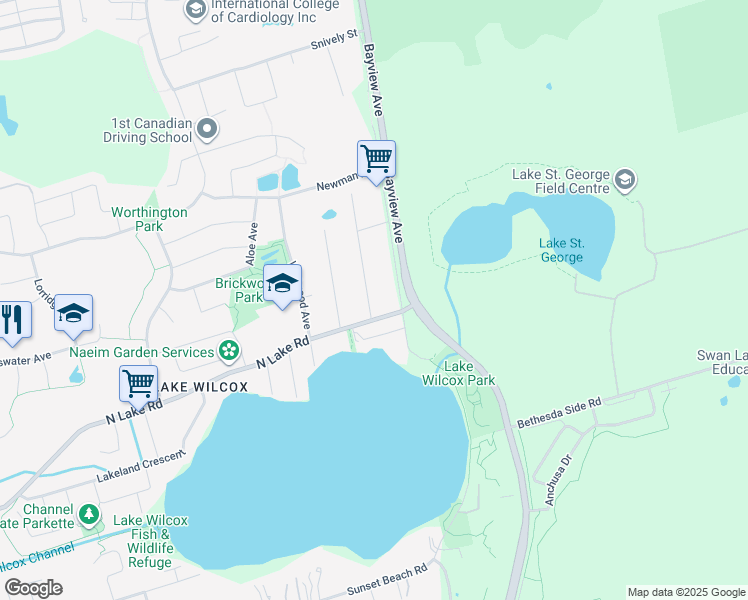 map of restaurants, bars, coffee shops, grocery stores, and more near 21 Moray Avenue in Richmond Hill