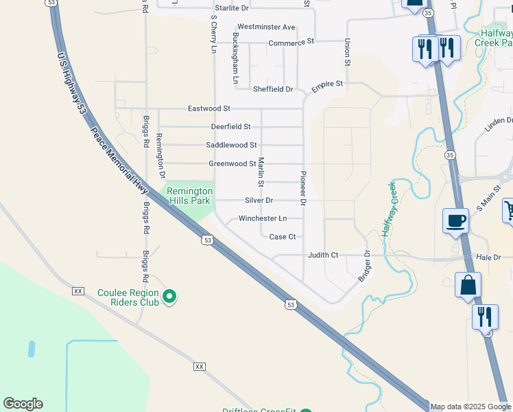 map of restaurants, bars, coffee shops, grocery stores, and more near 1200 Marlin Street in Holmen