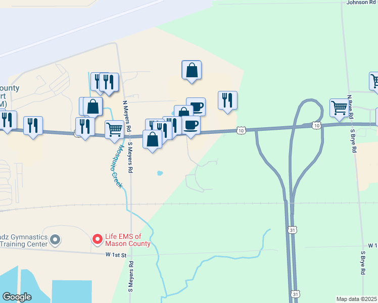 map of restaurants, bars, coffee shops, grocery stores, and more near 4585 U.S. 10 in Ludington