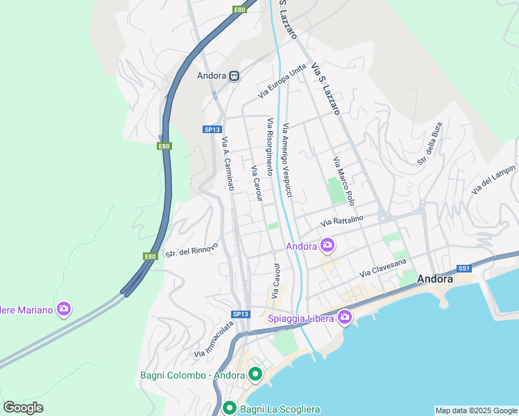 map of restaurants, bars, coffee shops, grocery stores, and more near 35 Via Cavour in Marina di Andora