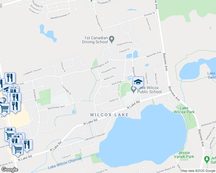 map of restaurants, bars, coffee shops, grocery stores, and more near 8 Alyssum Court in Richmond Hill