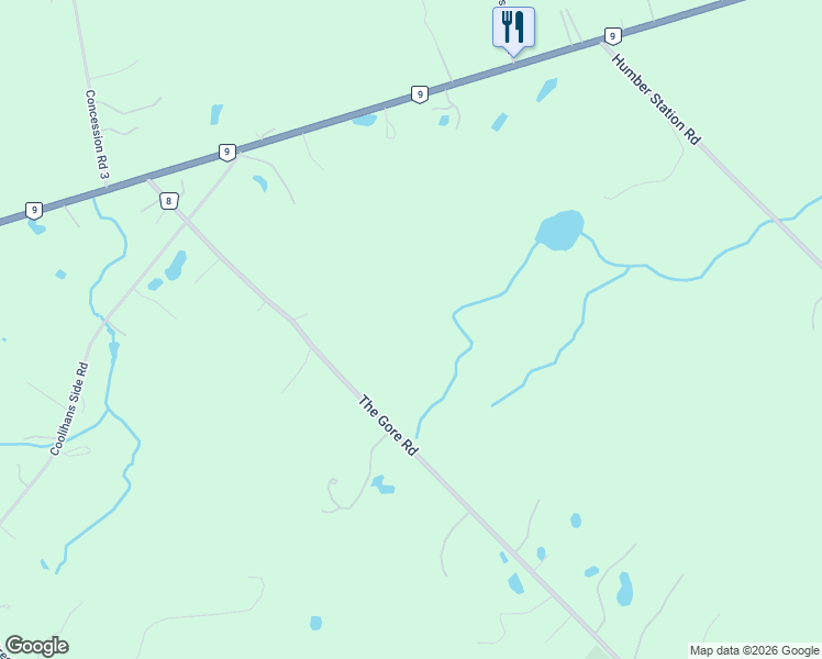 map of restaurants, bars, coffee shops, grocery stores, and more near 18711 The Gore Road in Caledon