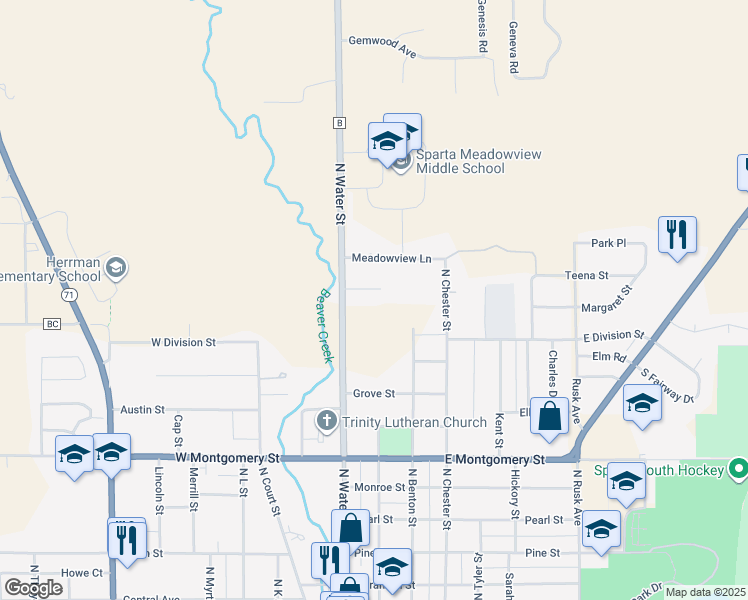 map of restaurants, bars, coffee shops, grocery stores, and more near 111 Summer Lane in Sparta