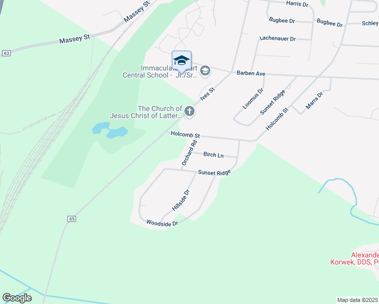 map of restaurants, bars, coffee shops, grocery stores, and more near Orchard Road in Watertown
