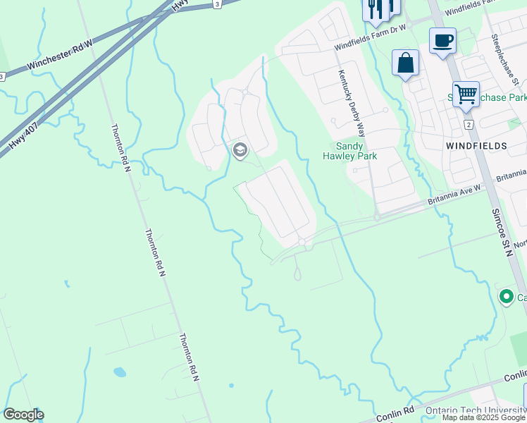 map of restaurants, bars, coffee shops, grocery stores, and more near 2388 Dress Circle Crescent in Oshawa