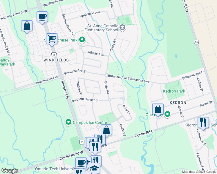 map of restaurants, bars, coffee shops, grocery stores, and more near in Oshawa