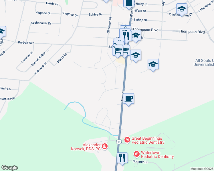 map of restaurants, bars, coffee shops, grocery stores, and more near 212 West Iroquois Avenue in Watertown