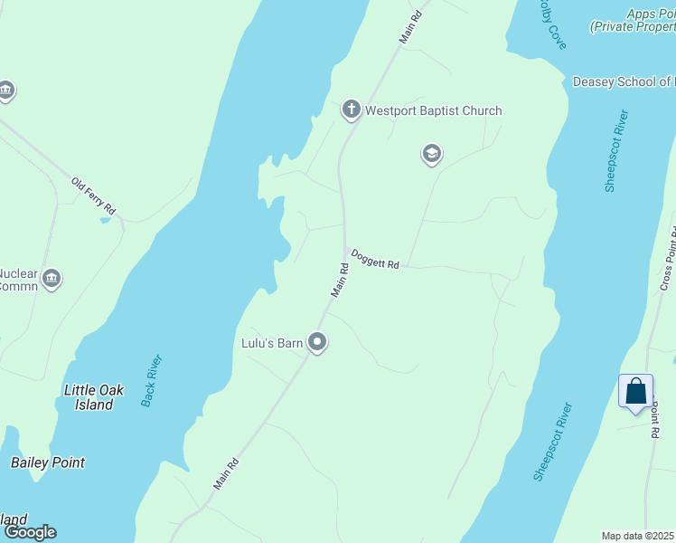 map of restaurants, bars, coffee shops, grocery stores, and more near 325 Main Road in Westport Island