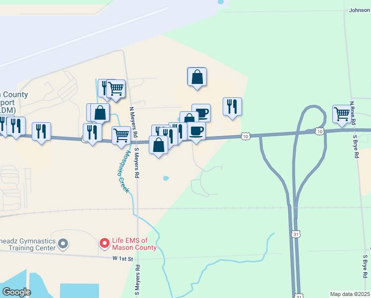 map of restaurants, bars, coffee shops, grocery stores, and more near 4585 U.S. 10 in Ludington