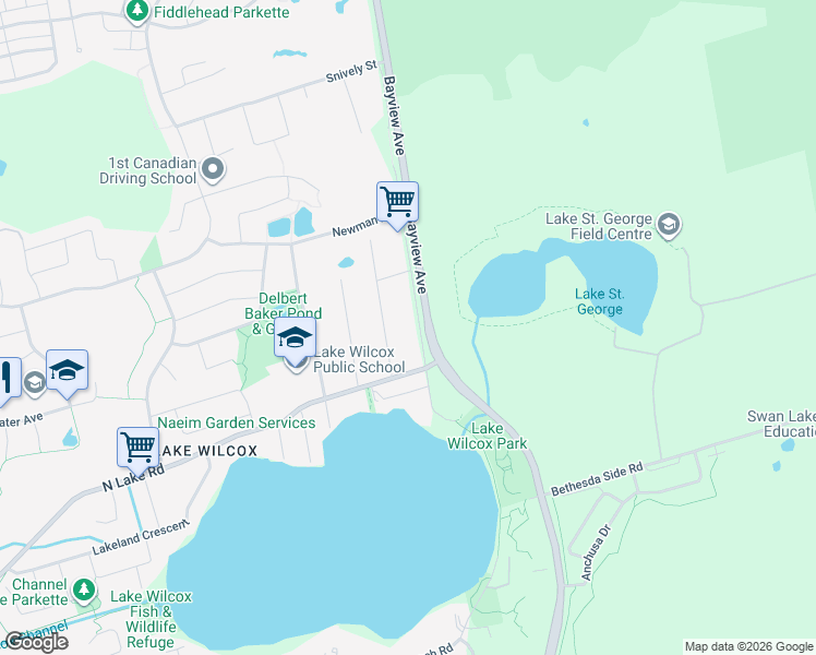 map of restaurants, bars, coffee shops, grocery stores, and more near 156 Olde Bayview Avenue in Richmond Hill