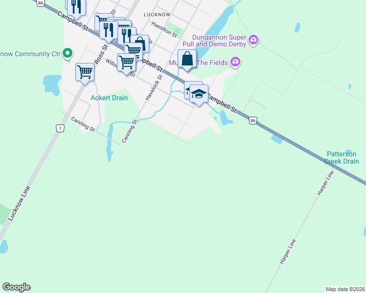 map of restaurants, bars, coffee shops, grocery stores, and more near 378 South Delhi Street in Huron-Kinloss