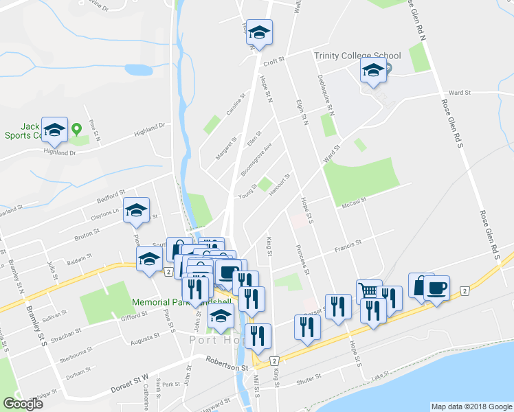 map of restaurants, bars, coffee shops, grocery stores, and more near 42 Harcourt Street in Port Hope