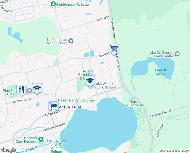 map of restaurants, bars, coffee shops, grocery stores, and more near 105 Wildwood Avenue in Richmond Hill